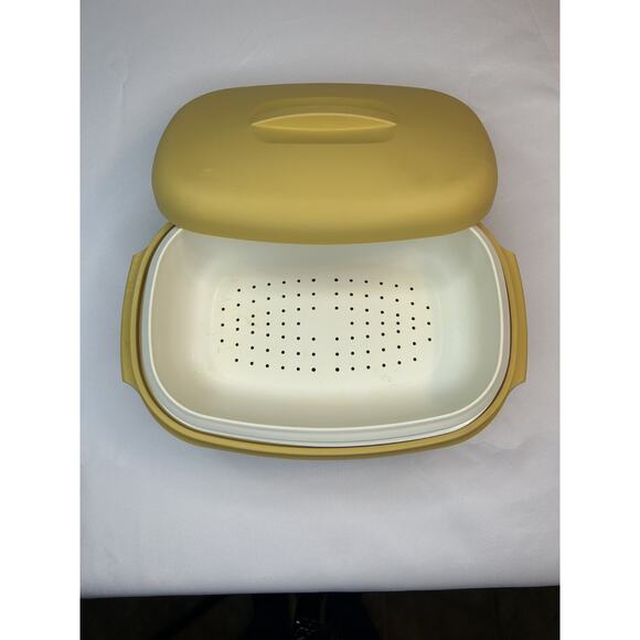 Vintage Tupperware Lot Veg/Rice Steamer & Steam-N-Store Bowl Harvest Gold - Picture 8 of 14